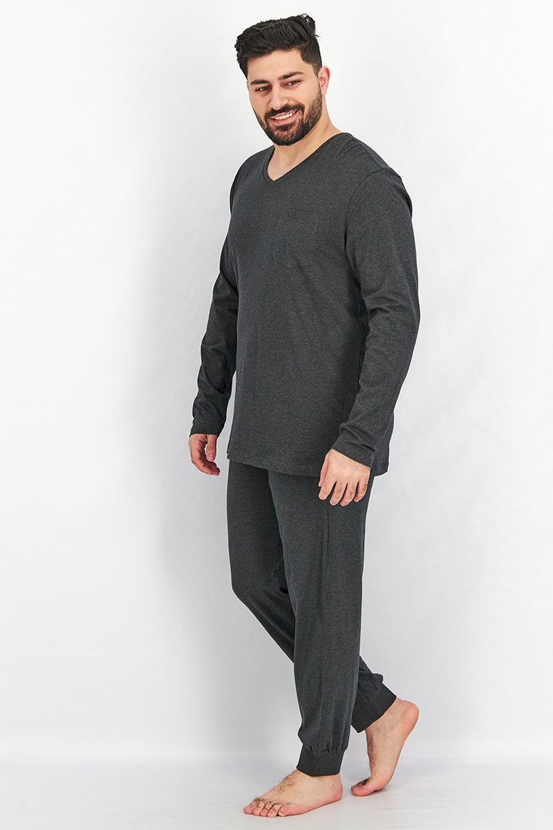 Tchibo Men 2 Piece Heather  Top And Bottom Pajamas Set, Dark Grey - Image 3